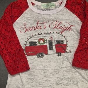 Southern Grace Red and White Santa's Sleigh Long Sleeve Tee
